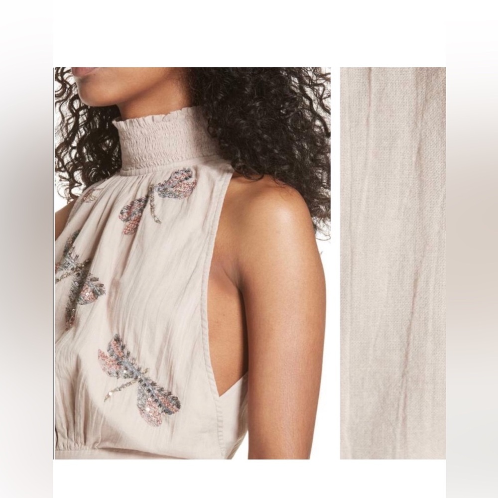 Embroidered High Neck Sleeveless Top - Cream